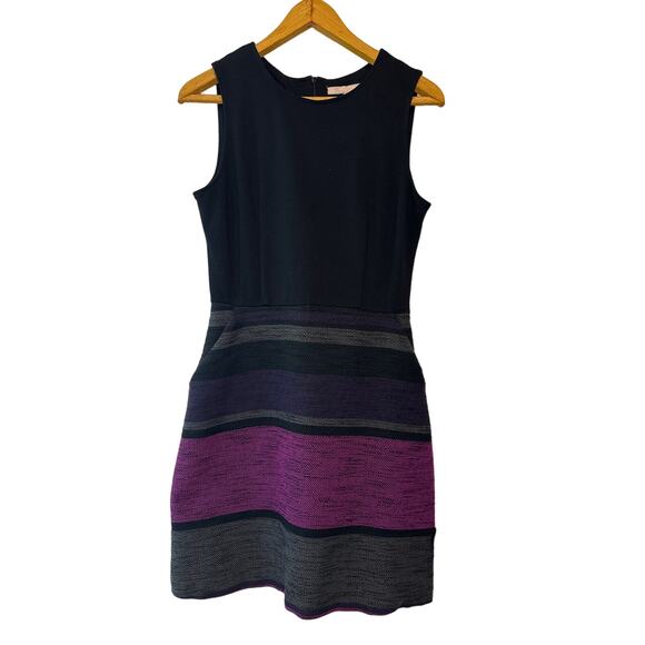Anthropologie Hutch Black Empire Waist Dress Purple & Black Tweed Skirt Size 8 - Picture 1 of 9